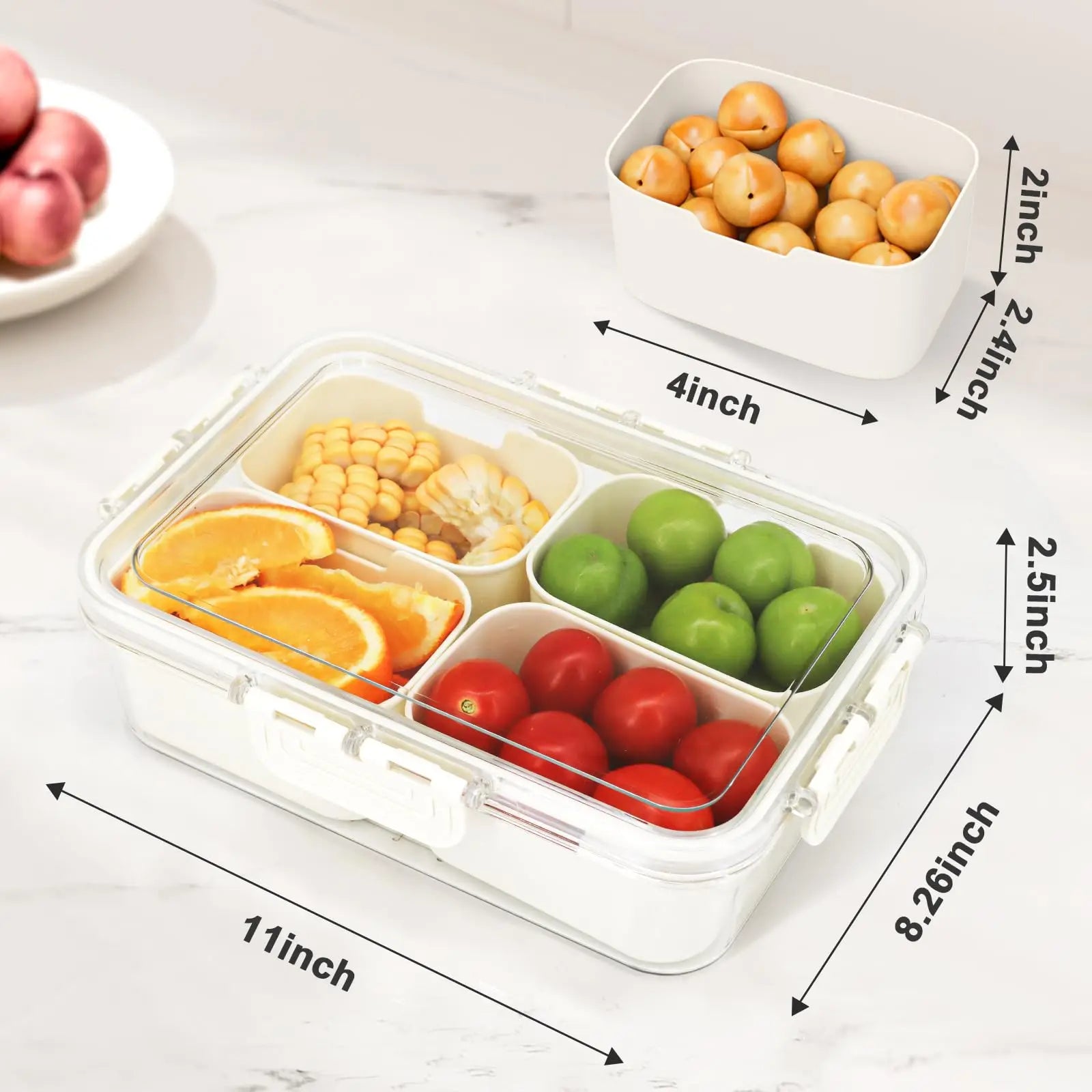 Portable Snackle Box Container  Divided Serving Tray with Lid and Handle Clear Snack Box Organizer for Fruits Candy, Snacks