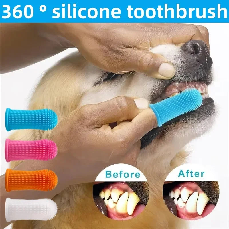 360 Silicone Pet Finger Toothbrush Dog Cat Oral Care Glove Full Range Teeth Cleaning BPA Free Gentle Gum Massage Tool Durable