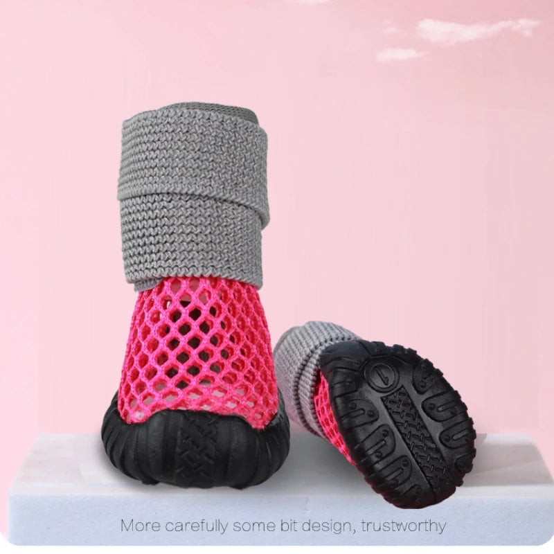 Pet Small Dog Shoes Spring and Summer Hollow Breathable Elastic Soft Sticky Shoes Durable Soft Sole Anti slip Pet Shoes