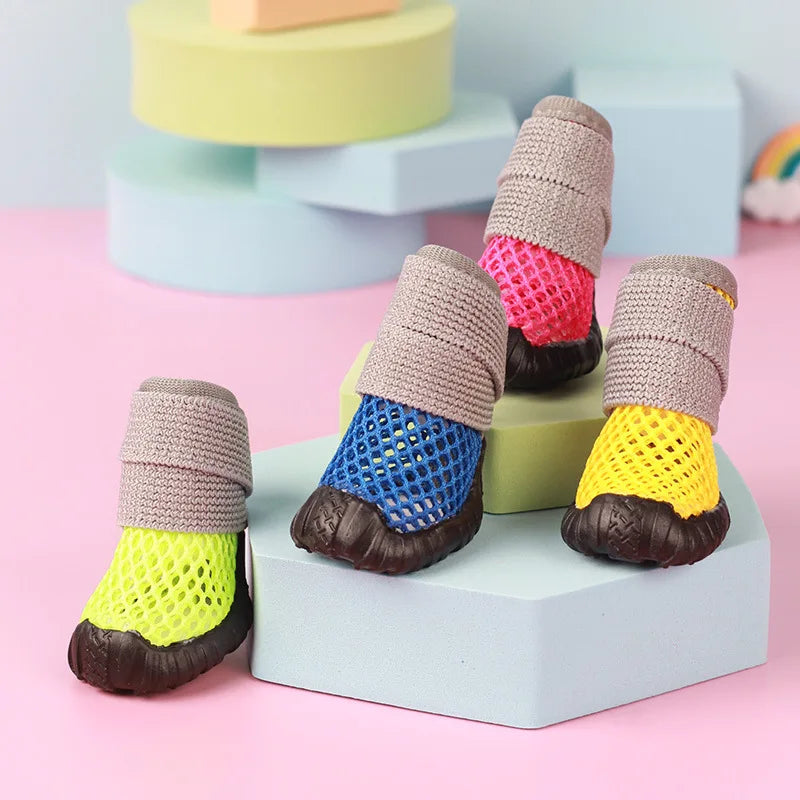 Pet Small Dog Shoes Spring and Summer Hollow Breathable Elastic Soft Sticky Shoes Durable Soft Sole Anti slip Pet Shoes