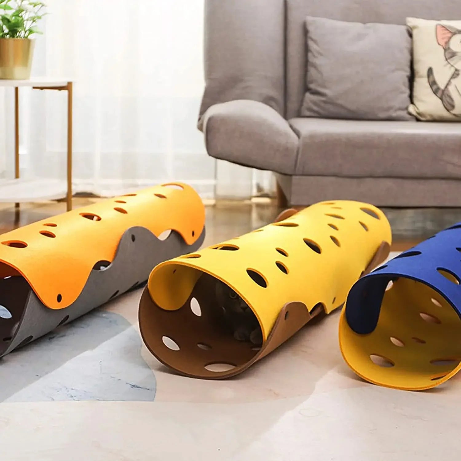 Cat Tunnels Bed Foldable Pet Tunnel Tube Bed with Holes DIY Cats Play Mat Cat Activity Rug Toy for Interacti