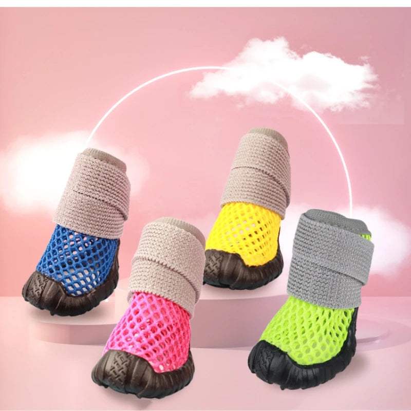 Pet Small Dog Shoes Spring and Summer Hollow Breathable Elastic Soft Sticky Shoes Durable Soft Sole Anti slip Pet Shoes