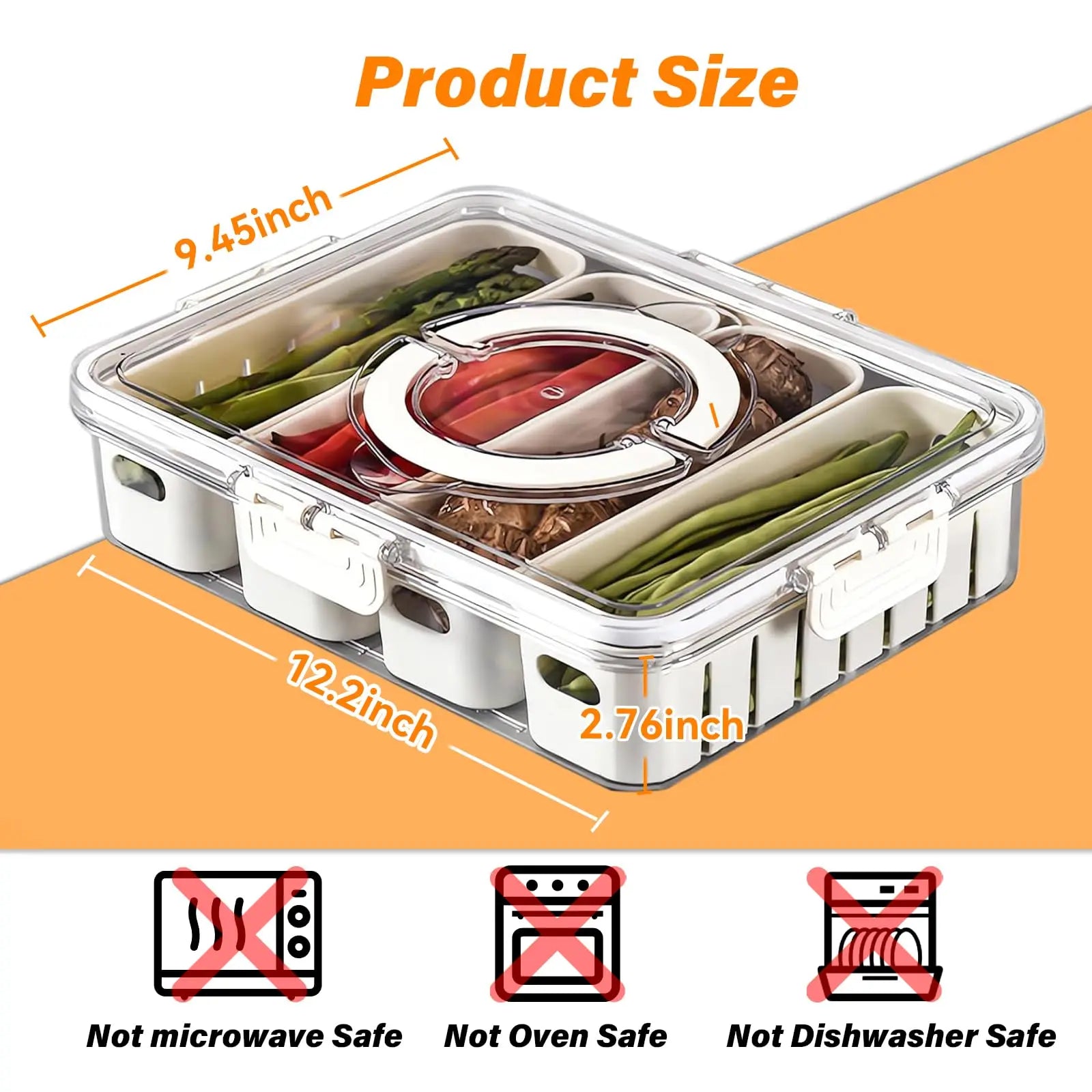 Portable Snackle Box Container  Divided Serving Tray with Lid and Handle Clear Snack Box Organizer for Fruits Candy, Snacks