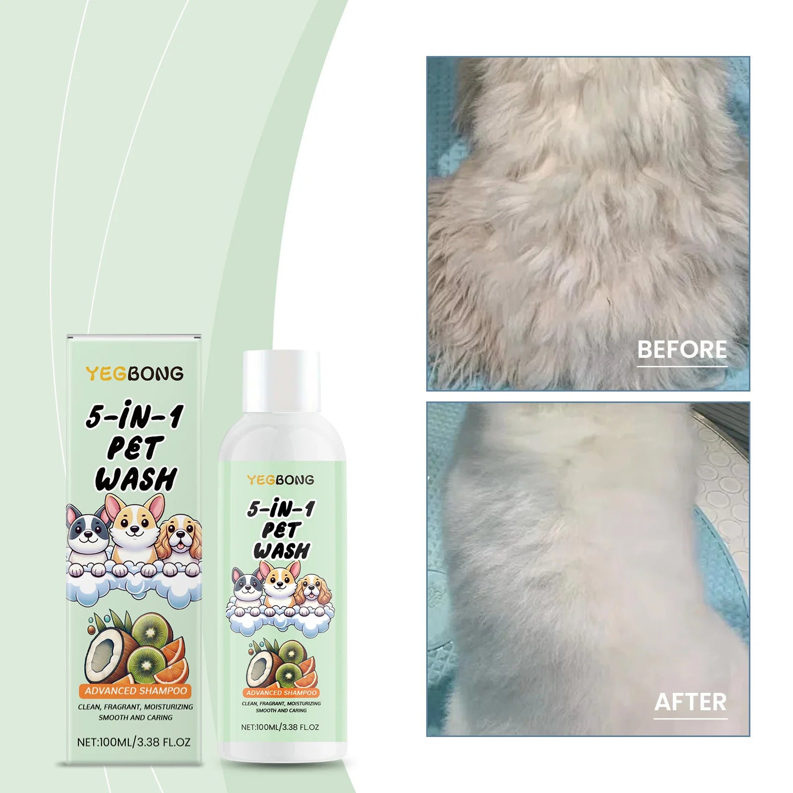 5-in-1 Pet Shampoo for Dogs & Cats, Botanical Extracts Nourishes Prevents Matting Easy Combing,