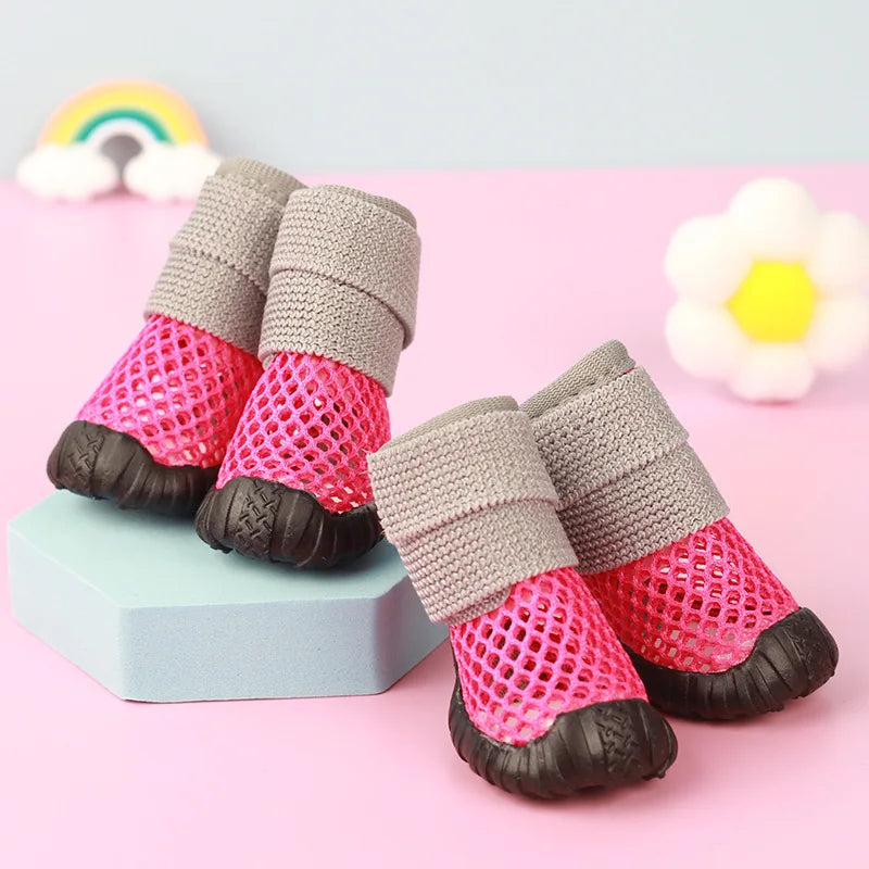 Pet Small Dog Shoes Spring and Summer Hollow Breathable Elastic Soft Sticky Shoes Durable Soft Sole Anti slip Pet Shoes