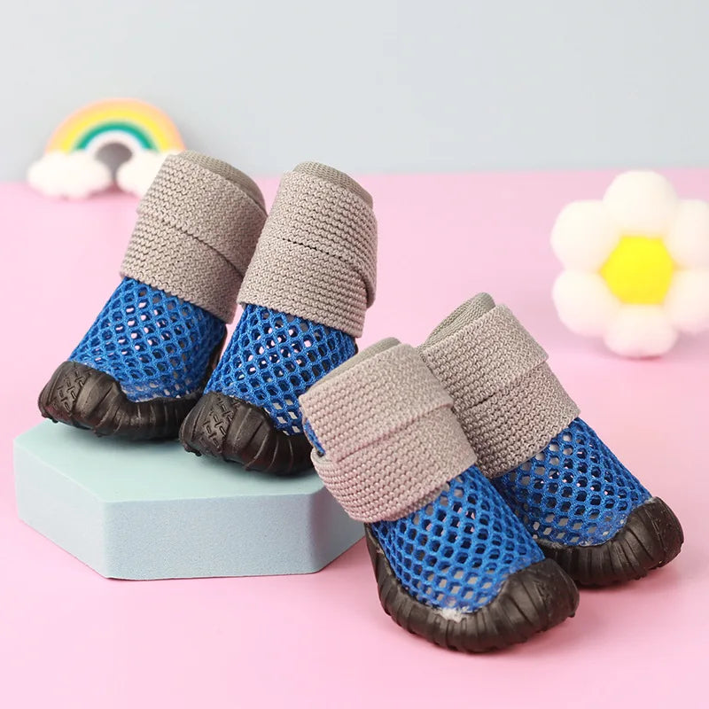 Pet Small Dog Shoes Spring and Summer Hollow Breathable Elastic Soft Sticky Shoes Durable Soft Sole Anti slip Pet Shoes